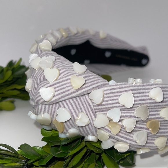 Lele Sadoughi pastel purple/white Seersucker MOP heart headband - Picture 2 of 3